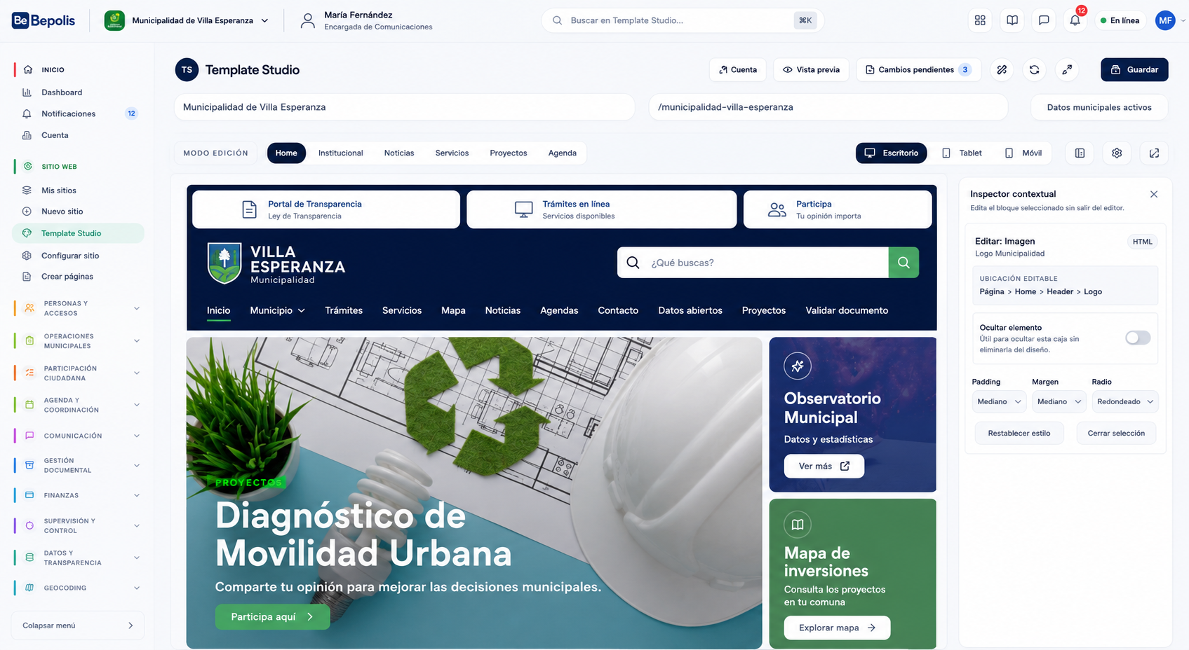 Administrador del sitio web municipal en Bepolis